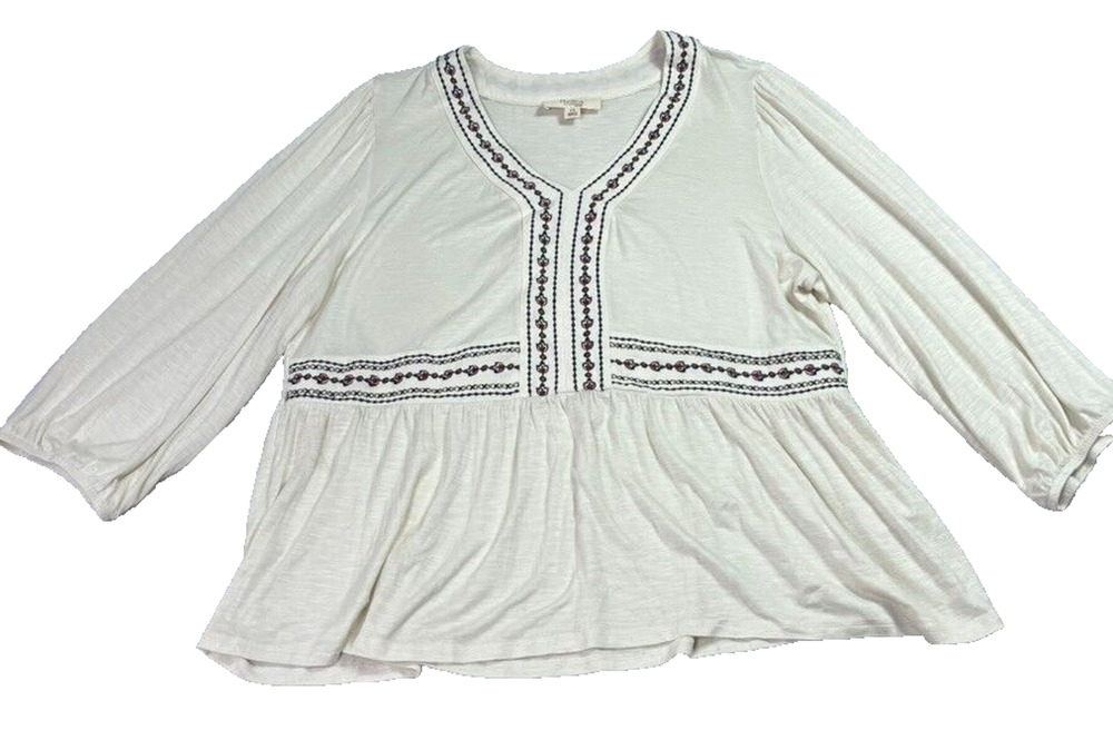 Nurture by Westbound Tunic Top Blouse Women 1X Embroidered Cream